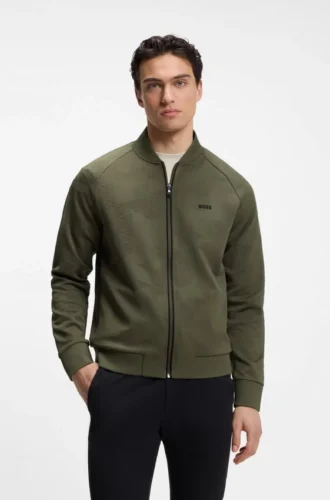 Triangle-jacquard zip-up sweatshirt with rubberized logo