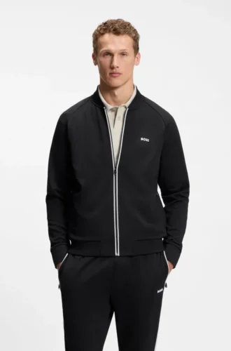 Triangle-jacquard zip-up sweatshirt with rubberized logo