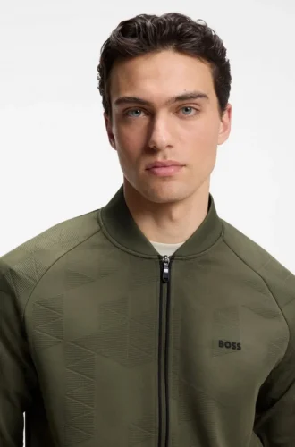 Triangle-jacquard zip-up sweatshirt with rubberized logo