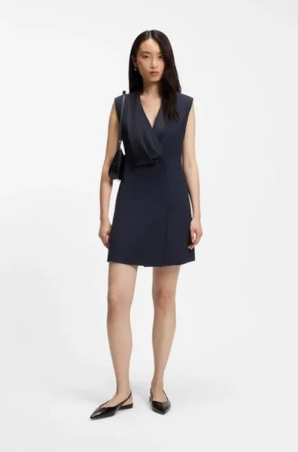 Tuxedo-style dress with draped lapel