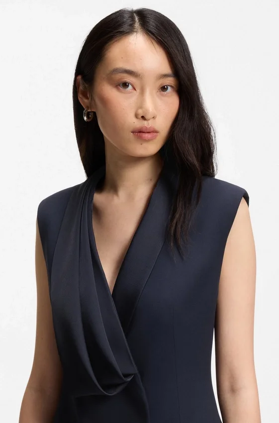 Tuxedo-style dress with draped lapel Tuxedo-style dress with draped lapel
