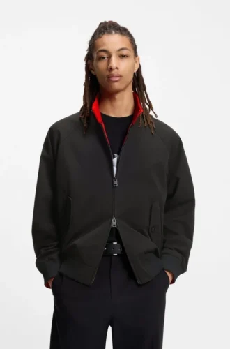 Twill bomber jacket with buttoned stand collar