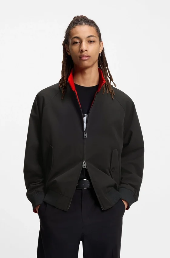 Twill bomber jacket with buttoned stand collar Twill bomber jacket with buttoned stand collar