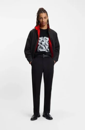 Twill bomber jacket with buttoned stand collar