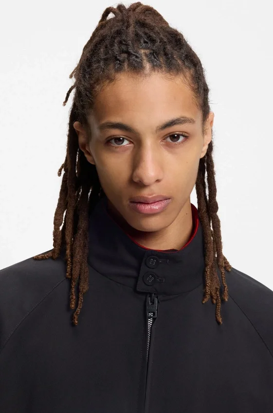 Twill bomber jacket with buttoned stand collar Twill bomber jacket with buttoned stand collar