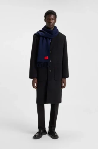 Twisted-fringe scarf in wool twill