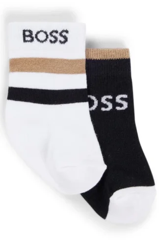 Two-pack of kids’ socks with stripes and logo