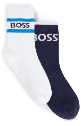 Two-pack of kids’ socks with stripes and logo