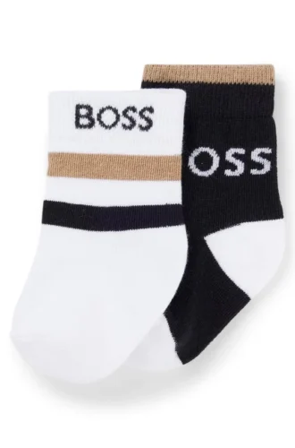 Two-pack of kids’ socks with stripes and logo