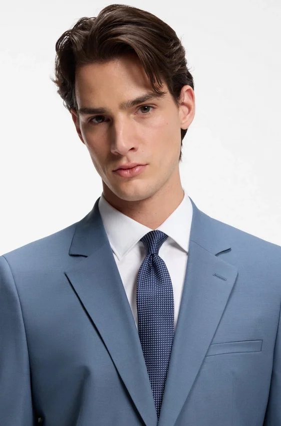 Two-piece extra-slim-fit suit in wool-blend poplin Two-piece extra-slim-fit suit in wool-blend poplin