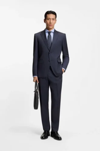 Two-piece regular-fit suit in virgin wool and silk