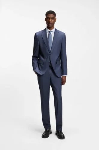 Two-piece regular-fit suit in virgin wool and silk