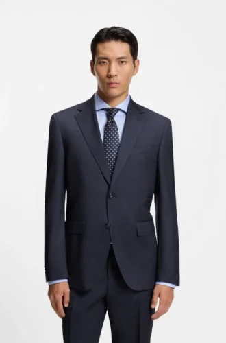 Two-piece regular-fit suit in virgin wool and silk