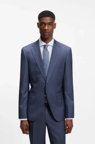 Two-piece regular-fit suit in virgin wool and silk