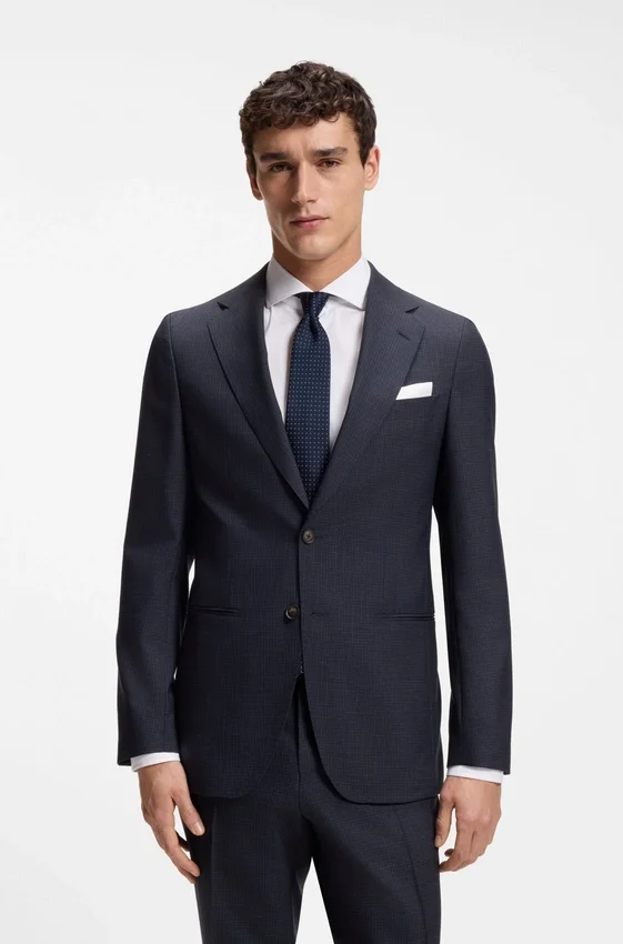 Two-piece slim-fit suit in checked virgin wool Two-piece slim-fit suit in checked virgin wool