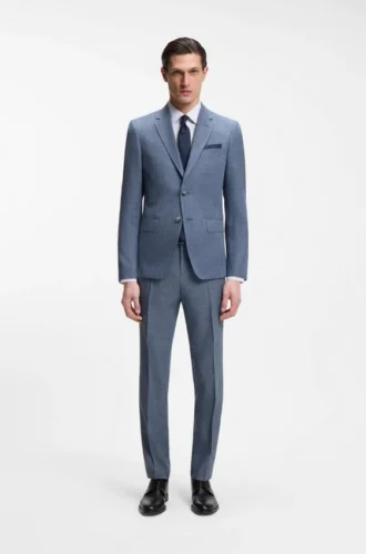 Two-piece slim-fit suit in cotton and virgin wool
