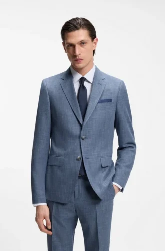 Two-piece slim-fit suit in cotton and virgin wool