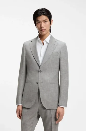 Two-piece slim-fit suit in cotton and virgin wool