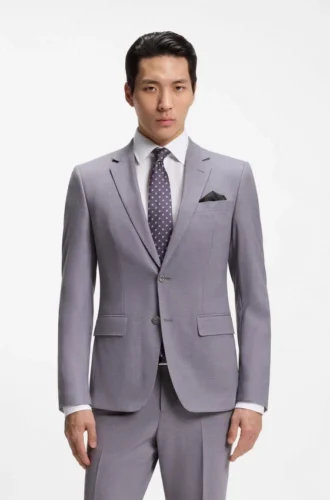 Two-piece slim-fit suit in micro-patterned cloth
