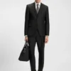 Two-piece slim-fit suit in patterned virgin wool