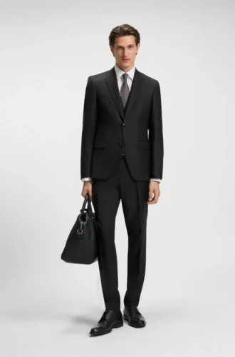 Two-piece slim-fit suit in patterned virgin wool