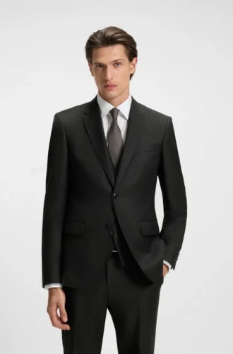 Two-piece slim-fit suit in patterned virgin wool