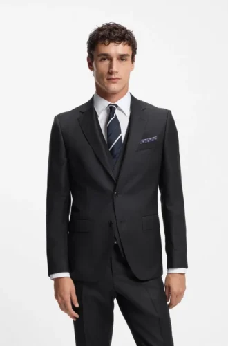 Two-piece slim-fit suit in patterned virgin wool