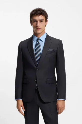 Two-piece slim-fit suit in patterned virgin wool