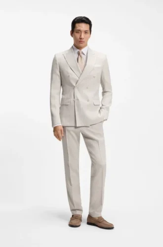 Two-piece slim-fit suit in striped linen and wool