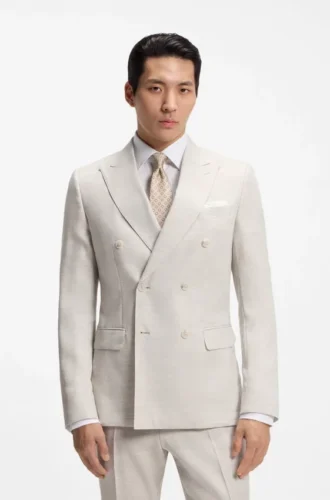 Two-piece slim-fit suit in striped linen and wool