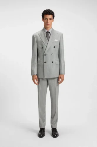 Two-piece slim-fit suit in striped virgin wool