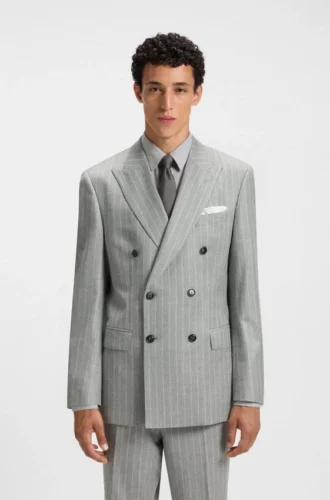 Two-piece slim-fit suit in striped virgin wool