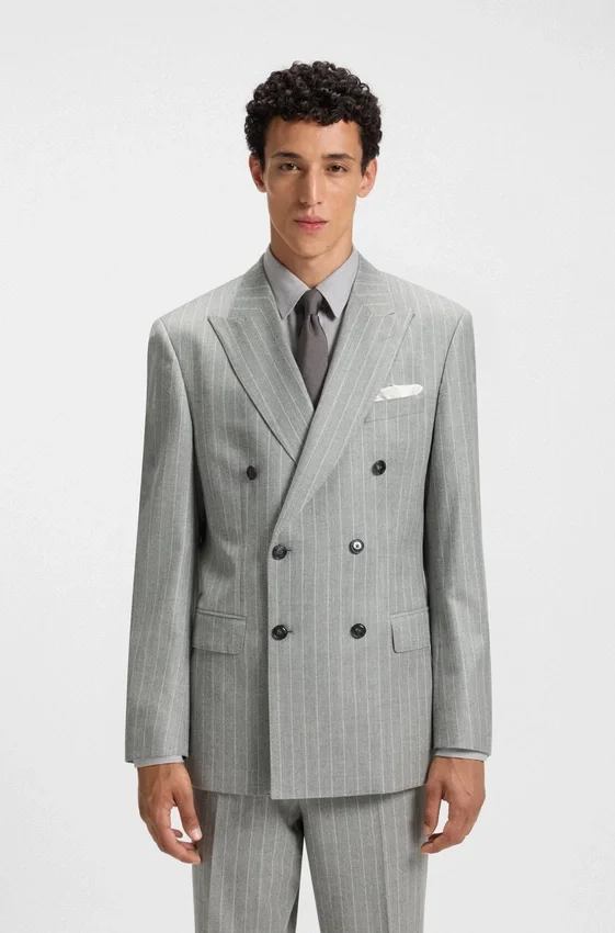 Two-piece slim-fit suit in striped virgin wool Two-piece slim-fit suit in striped virgin wool