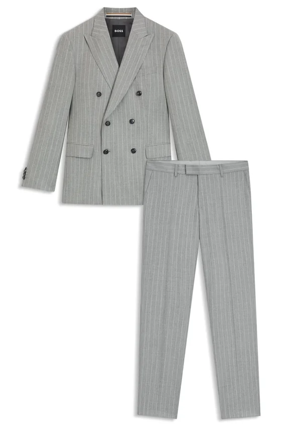 Two-piece slim-fit suit in striped virgin wool Two-piece slim-fit suit in striped virgin wool