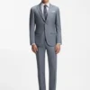 Two-piece slim-fit suit in virgin wool and silk