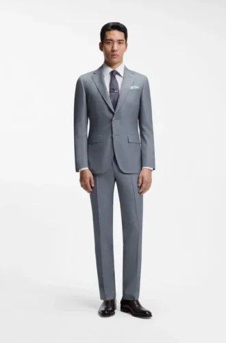 Two-piece slim-fit suit in virgin wool and silk