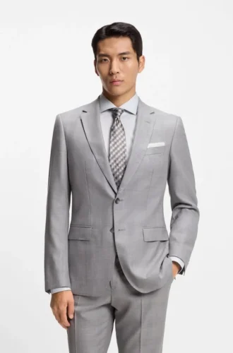 Two-piece slim-fit suit in virgin wool and silk