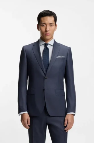 Two-piece slim-fit suit in virgin wool and silk