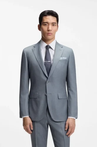 Two-piece slim-fit suit in virgin wool and silk