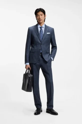 Two-piece slim-fit suit in wool, silk and linen