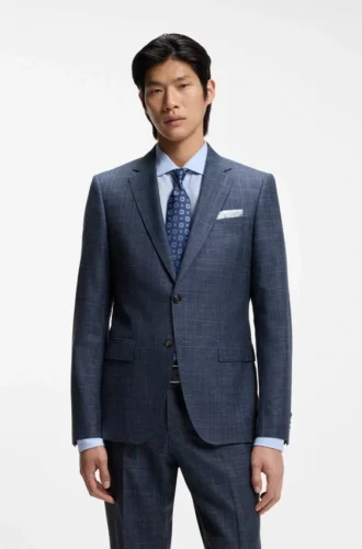 Two-piece slim-fit suit in wool, silk and linen