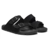 Two-strap slides with branded buckles