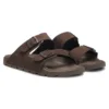 Two-strap slides with branded buckles