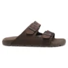 Two-strap slides with branded buckles