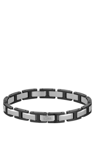 Two-tone H-link cuff with logo clasp