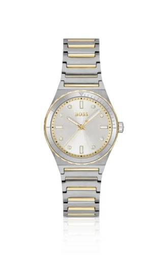 Two-tone watch with silver-white dial