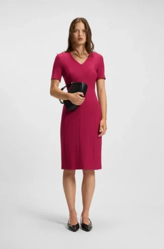 V-neck business dress with seam details