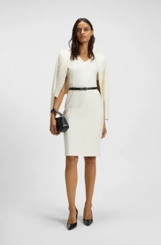 V-neck business dress with seam details