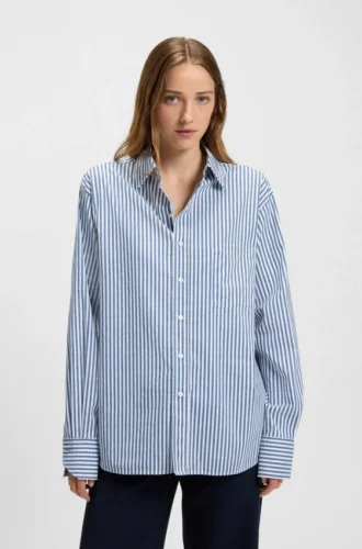 Vertical-stripe blouse in a cotton blend