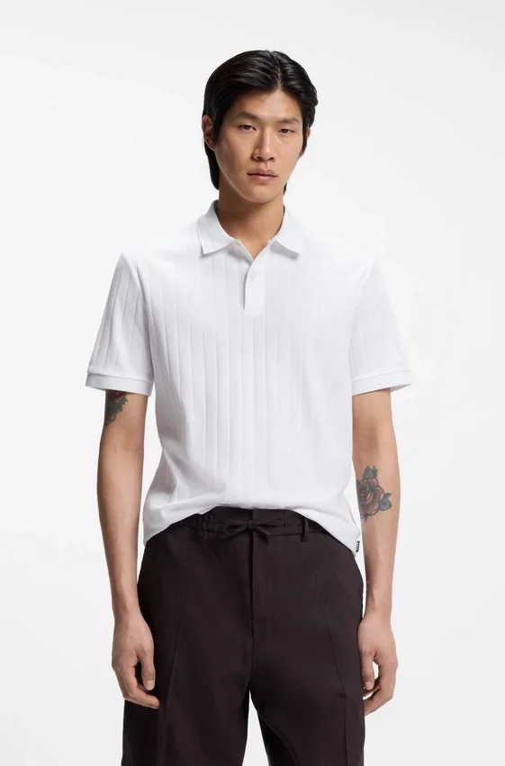 Vertical-stripe polo shirt in mercerised cotton Vertical-stripe polo shirt in mercerised cotton